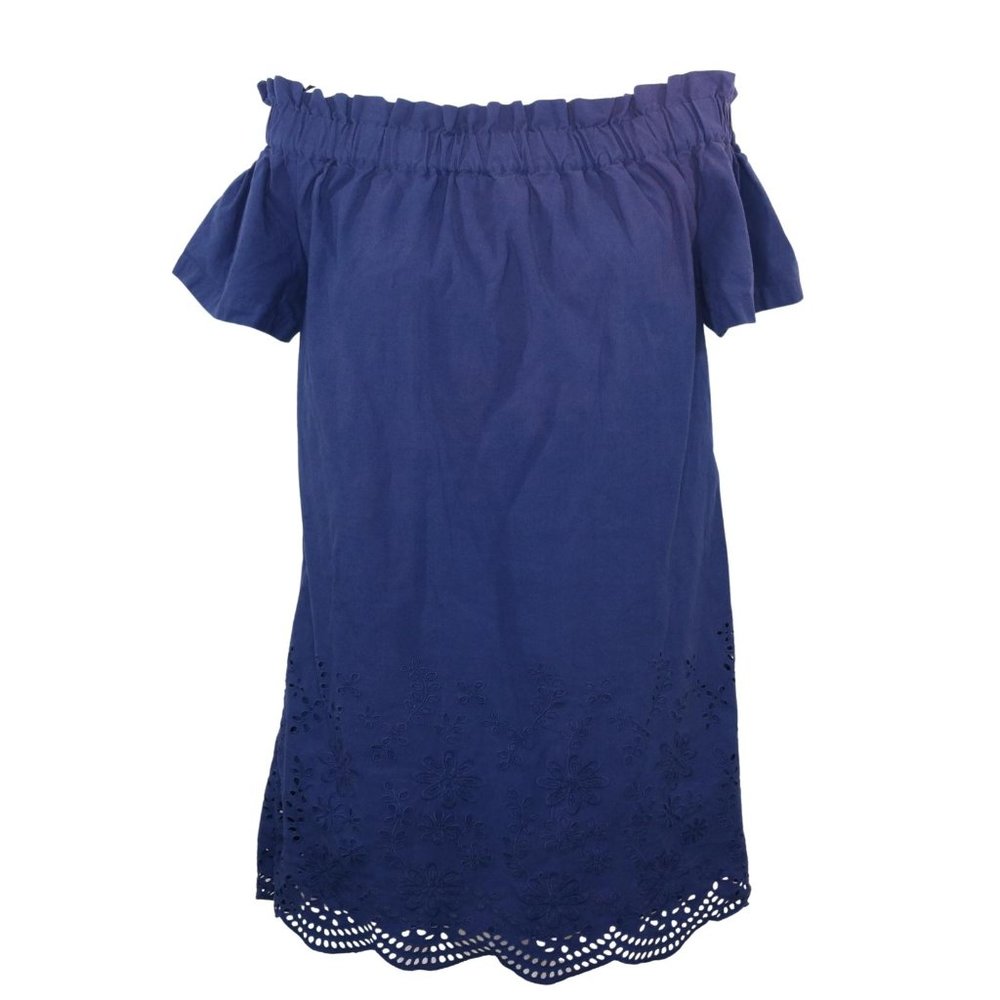 Vineyard Vines Off The Shoulder Eyelet Dress Navy Blue